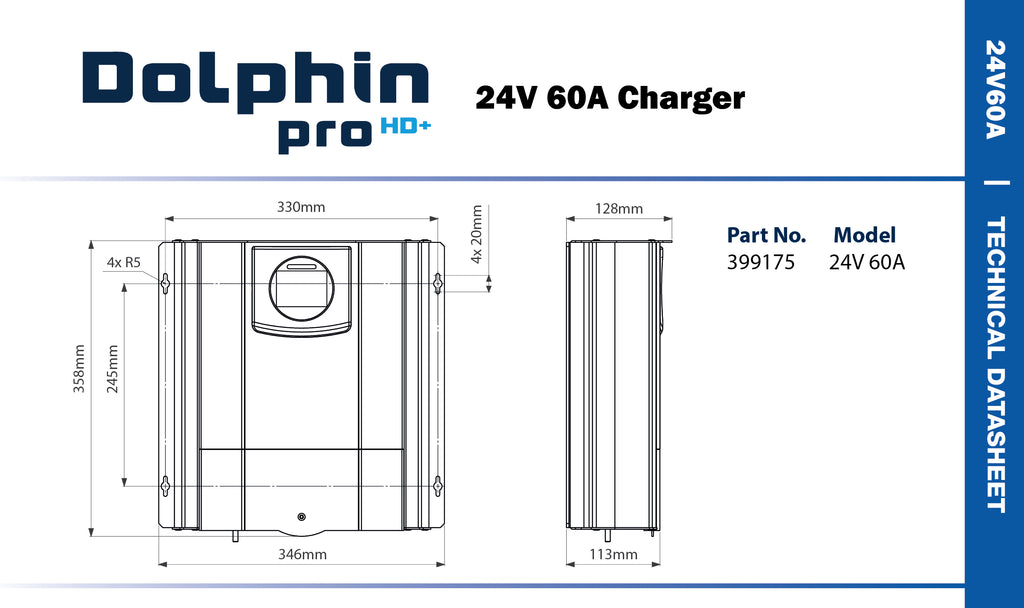 Batterie 12V Dolphin PRO 108A bornes filetées dimensions 330 X 172